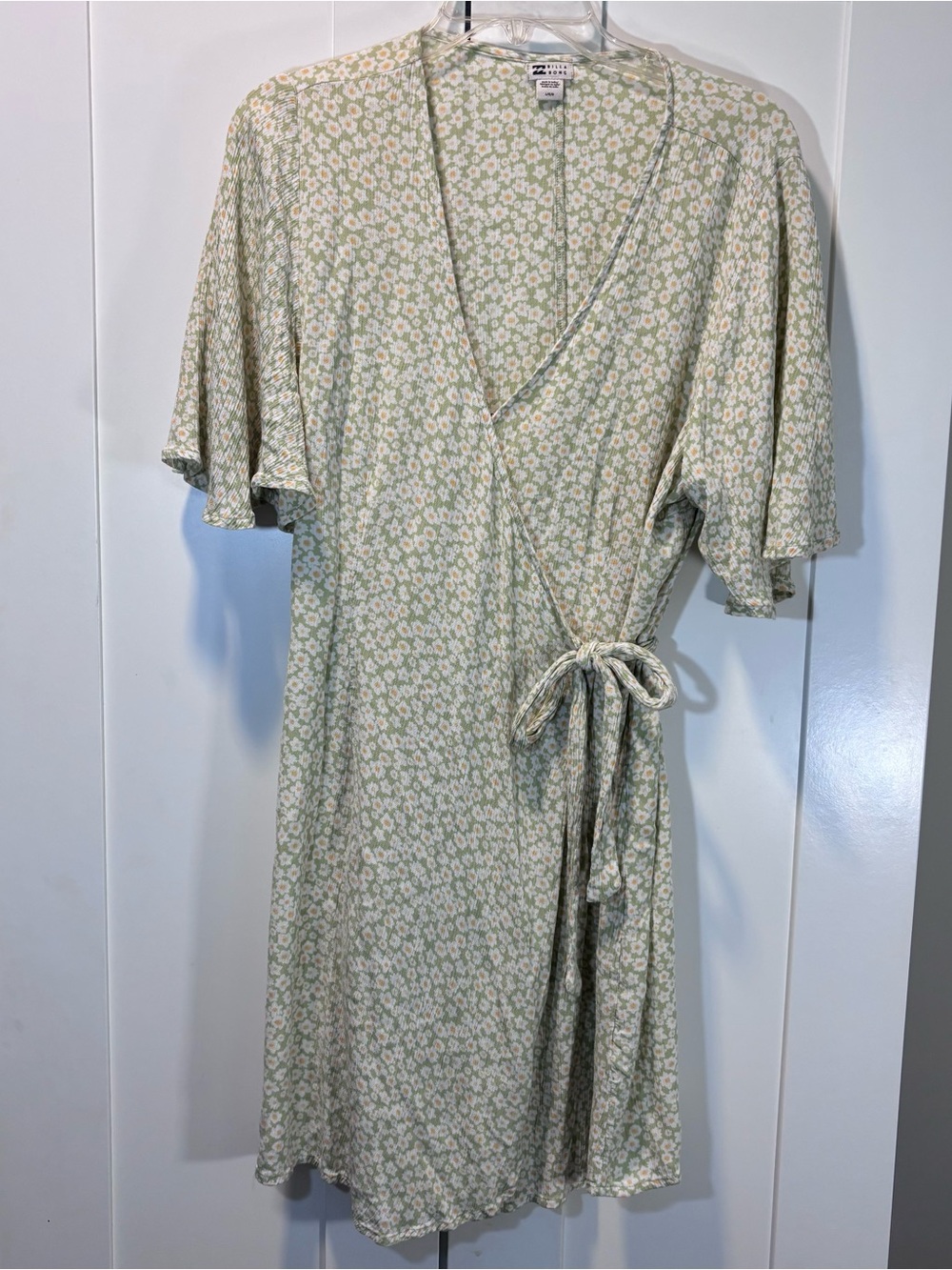 Billabong Light Green Floral Wrap Mini Dress